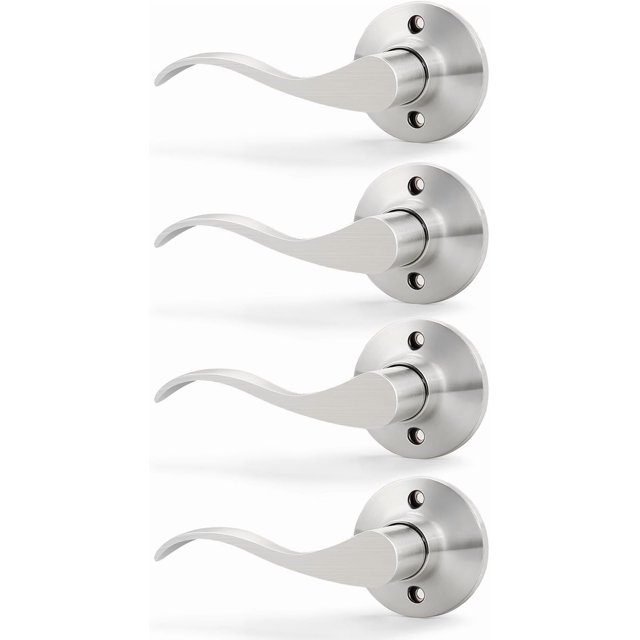 Satin Nickel Door Handle Interior Brushed Nickel Passage Door Lever for Hall and Closet Keyless Door Lock Set Reversible for Left Right Sided Doors Leverset Handleset