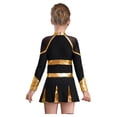 thumbnail image 2 of RUNQHUI Filles Enfants Paillettes Manches Longues Robe de Danse Ballet Uniforme d'Équipe Compétition Encouragement Danse Noir&Or 12, 2 of 7