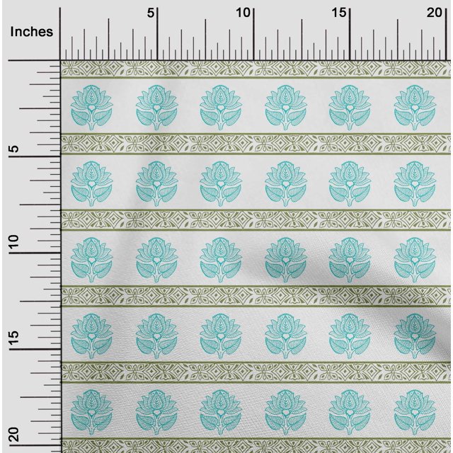 oneOone Cotton Flex Fabric Leaves & Lotus Block Printed Fabric 1 Yard 40 Inch Wide