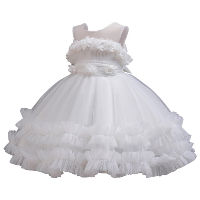 LOVZFMLL Jupe Princesse à Nœud pour Filles, Été, Manches Courtes, Volants, Dentelle, Col Rond, Broderie, en Maille