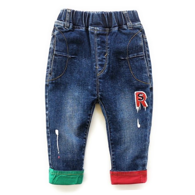 Kidscool Space Baby Toddler Different Color Leg Opening Letters Decor Fashion Jeans,Blue,2-3 Years
