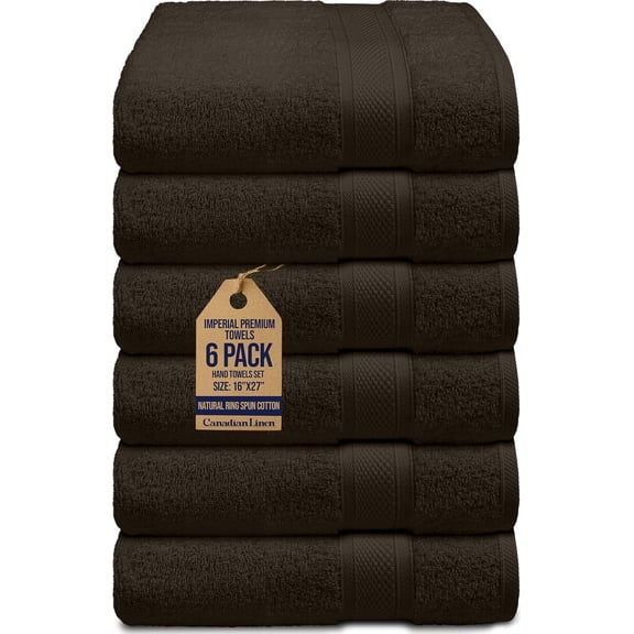 Canadian Linen Imperial Ensemble de Serviettes à Main, 16”x27”, Lot de 6, Serviette de Bout des Doigts en Coton Doux et Absorbant, Légère et à Séchage Rapide pour Cuisine, Massage, Gym, Brun