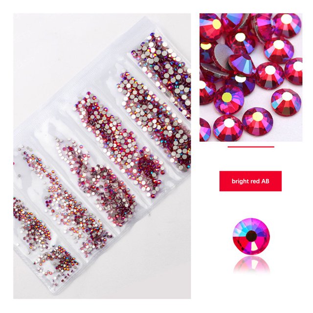 mmirethe Rhinestones Flat-Bottom Multi-faceted Sides DIY Handcraft Excellent Gloss Manicure Crystal Different Styles Mobile Phone Bright Red AB