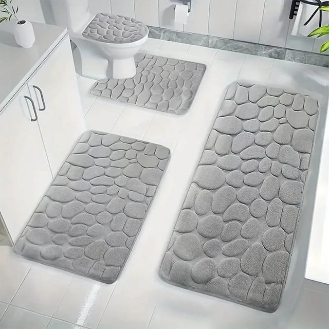 4-Piece Memory Foam Bathroom Rug Set with Non-Slip Backing - Includes Bath Mat, Toilet Mat, U-Shaped Contour Rug & Lid Cover - Super Soft Absorbent Machine Washable Mats for Bathroom Floor