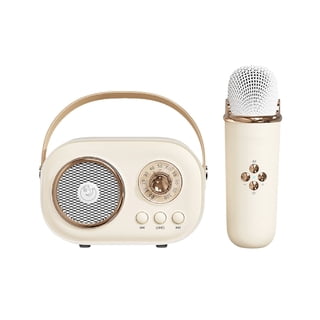 Micro Karaoké Enfant – 2 Micros Sans Fil, Effets De Voix, LED – Cadeau Dès 4 Ans (Beige)
