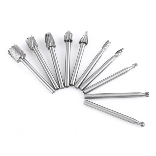 10pcs High Speed Steel Burrs Rotary Files Woodworking Carving Tool Set 1/8inch Shank