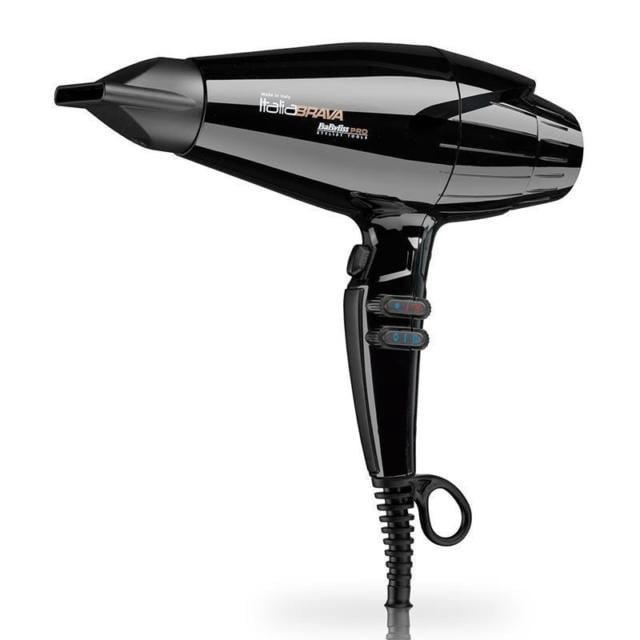 BabylissPRO ITALIAN 2000 Watt Hair Dryer with Ferrari Designed V12 Engine, featuring a sleek black design with ergonomic handle and control buttons. This high-performance hair dryer is part of the BaBylissPRO brand and offers professional-grade styling power.