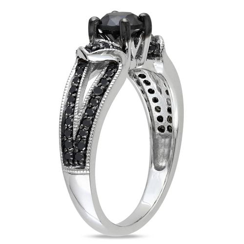 Bague de Fiançailles Asteria avec 1 Carat de Diamant Noir en Argent Sterling