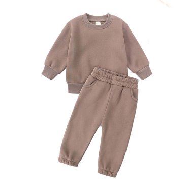 Tenues d'Hiver Filles Garçons Automne Hiver Blouses à Manches Longues à Col Rond et Pantalons Décontractés Ensemble pour Bébé Nouveaux Ensembles Assortis Décontractés Brun 3-4T