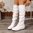 thumbnail image 3 of Bottes Hautes Plissées pour Femmes en Cuir Décontractées Hiver Automne Sans Talon au-Dessus du Genou Bottes Habillées Hautes pour Dames, 3 of 8