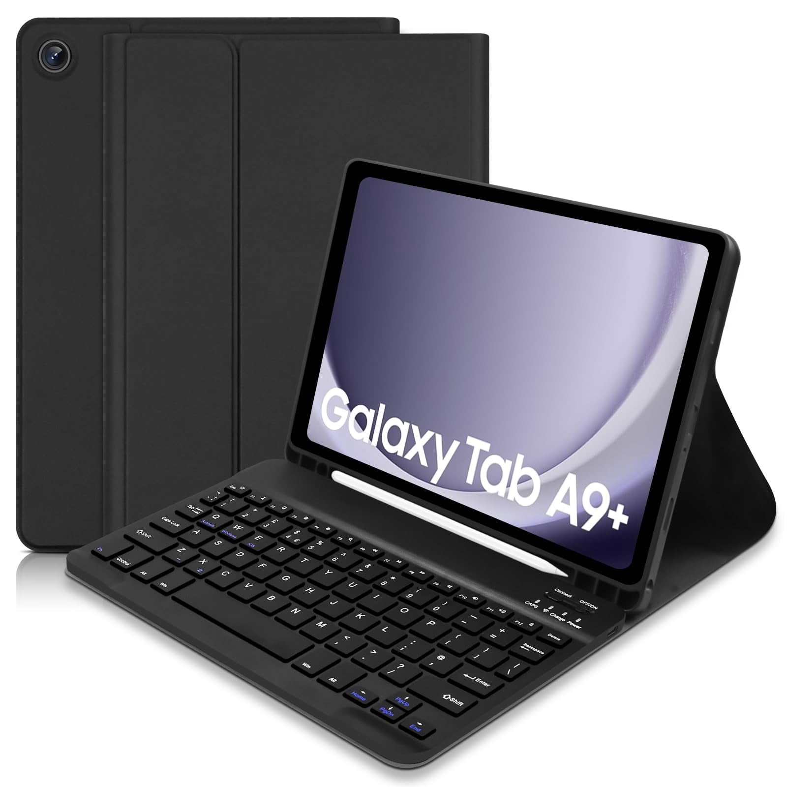 2-in-1 Detachable Bluetooth Keyboard Case with S Pen Holder for Samsung Galaxy Tab A9+/A9 Plus 11-inch 2023 (SM-X210/X216/X218) - Lightweight Slim PU Leather & ABS Protective Cover, Pink, 200mAh
