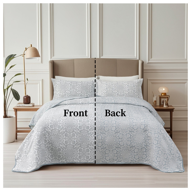 Marina Decoration Jacquard Embroidered Stitching Coverlet Bedspread Ultra Soft Bedding Solid 2 Piece Summer Quilt Set with 1 Quilted Sham, Blue Floral Twin/Single