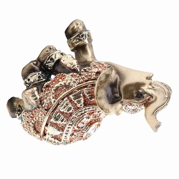 Elephant Decorative Statues, Golden Lucky Elephant Statuette Resin Elephant Figurine Symbol of Fortune and Happiness Home Office Decor with Ceremonial Outfit