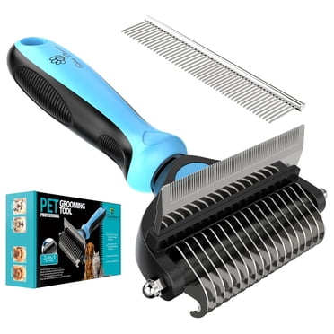 2 in 1 Professional Grooming Rake for Cats & Dogs-Dematting Comb for Easy Mats & Tangles Removing,Hair Removal Cleaner for Pets(Blue)