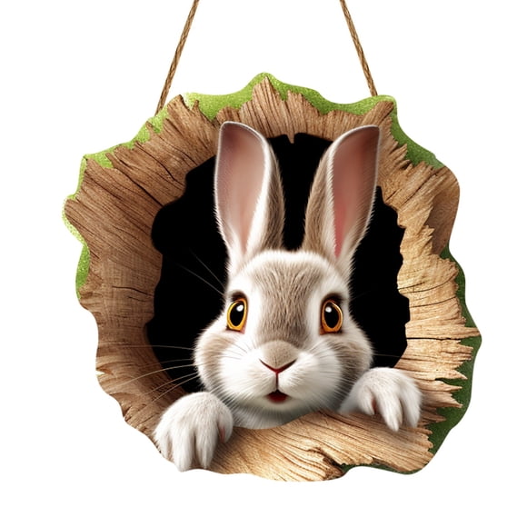 TIELUTT Easter Bunny Rabbit Hole Door Sign Wooden Easter for Festive Home & Party Entrance Christmas Sign for Door Winter Hanging Sign Wall Sign Happy Decorations for Home Welcome Porch Sign