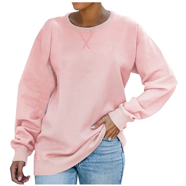 T-shirt Ample pour Femmes à Manches Longues, Blouse à Col Rond, Hauts Décontractés, Chandail
