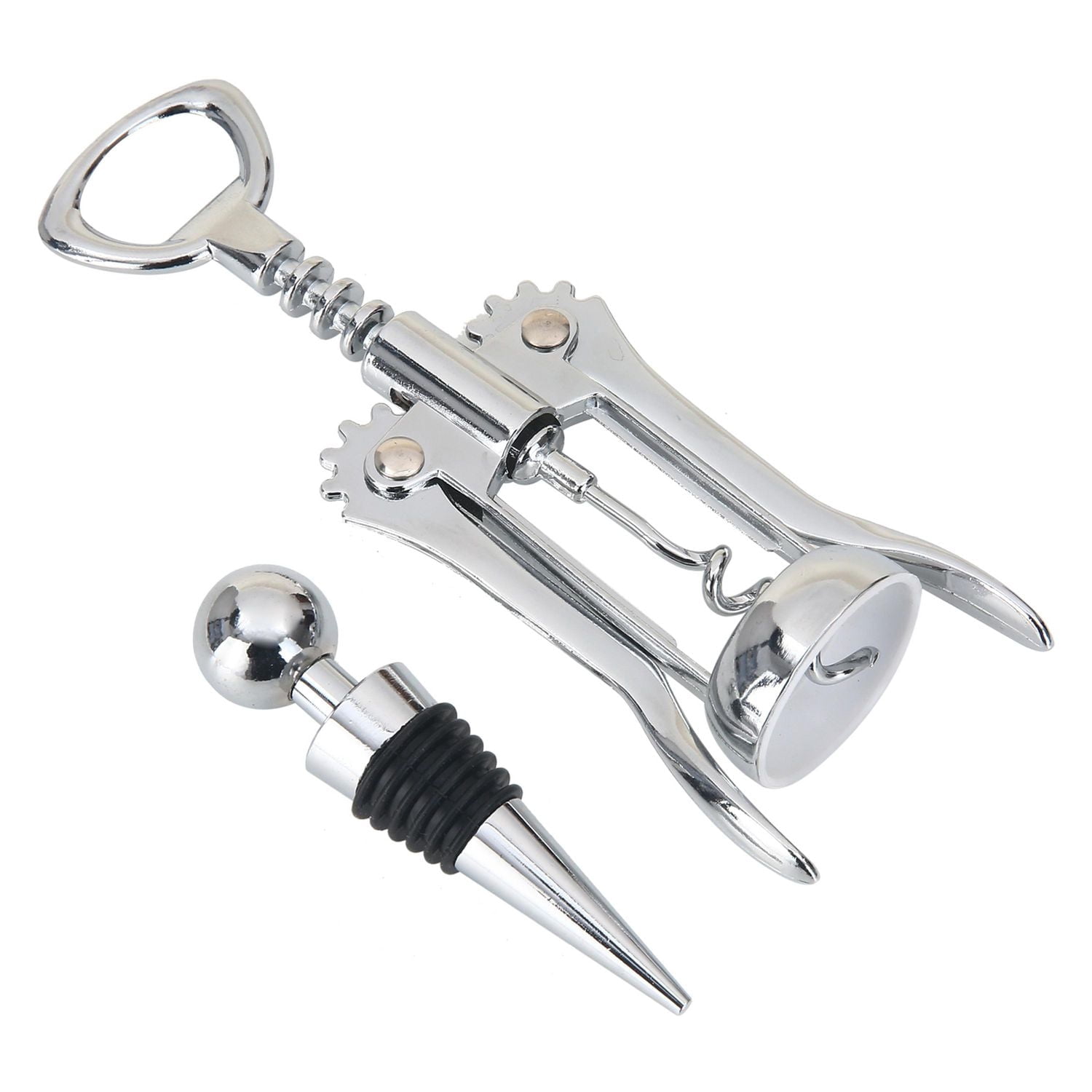 Mainstays Stainless Steel Wing Corkscrew and Wine Stopper Set, Silver