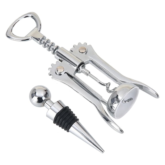 Mainstays Stainless Steel Wing Corkscrew and Wine Stopper Set, Silver