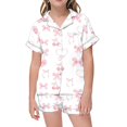 thumbnail image 1 of Hiiyo Pyjama pour Filles à Imprimé Nœud, Chemise à Manches Courtes à Boutons, Short, Tenue de Nuit, Pyjama, Tailles 2-13, 1 of 4