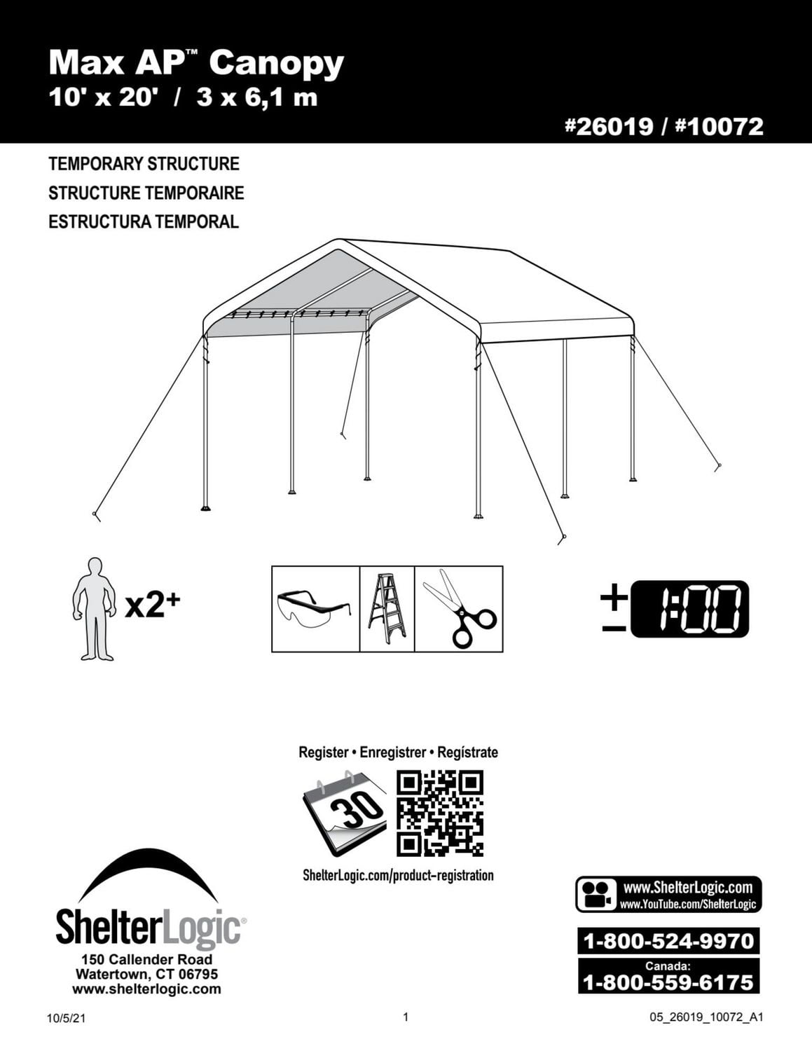 ShelterLogic MaxAP 10 x 20 x 10 ft White Canopy Replacement Top - MaxAP 10 x 20 ft