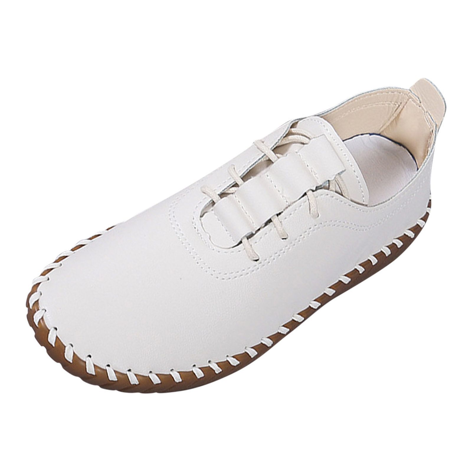 XZNGL Womens Solid Color Lace Up Flat Heel Soft Soled Round Toe Casual Shoes Single Shoes