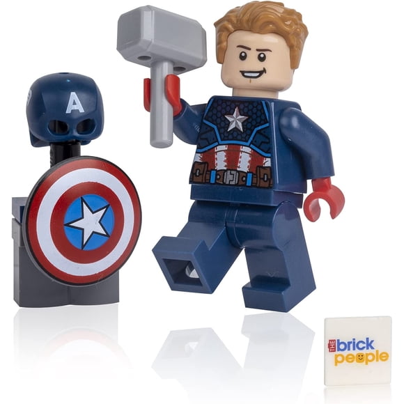 LEGO Superheroes: Captain America Minifigurine avec Bouclier, Support et Marteau (Mjolnir)