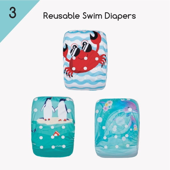 KaWaii Baby Reusable Swim Cloth Diapers One Size Adjustable 3-Pack - Theme #3