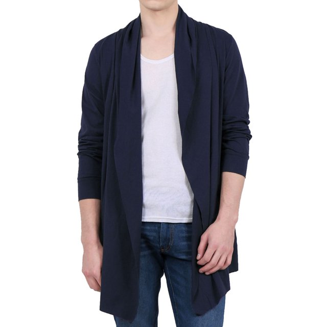 INSPIRE CHIC Chandails pour Hommes Col Châle Poches Ourlet Haut-Bas Long Cardigan 40 Bleu