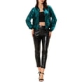 thumbnail image 2 of INSPIRE CHIC Women's Sequin Jacket Zipper Closure Hidden Pockets Bomber Jacket Lake Blue S, 2 of 6