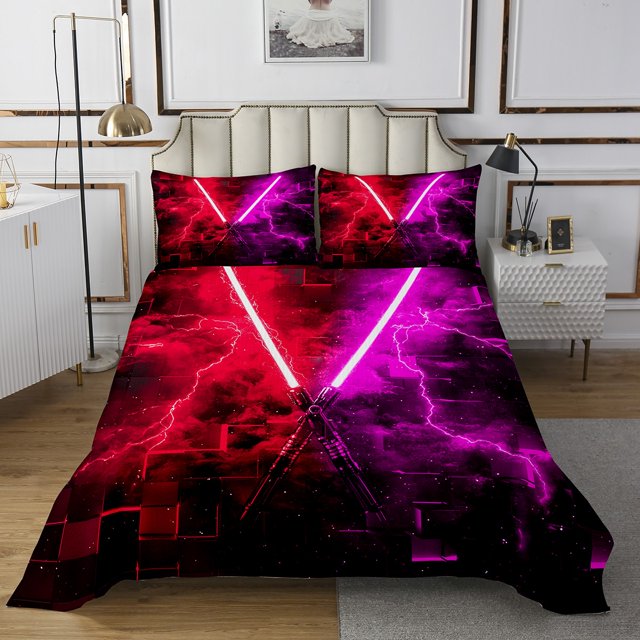 Erosebridal Teens Lightsaber Coverlet Set King, Futuristic Rectangle Bedding Set, Lightning Decor