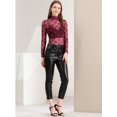 thumbnail image 3 of INSPIRE CHIC Chemisier Haut en Dentelle Florale Transparente à Col Roulé à Manches Longues Transparent pour Femme TG Bourgogne, 3 of 6