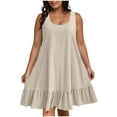 thumbnail image 3 of Sentmoon Robe d'Anniversaire Été 2026 Douce et Confortable Couleur Unie Sans Manches Col Ras du Cou Robes de Printemps pour Femmes Coupe Ample Grande Taille pour Voyage et Vacances Beige G, 3 of 9