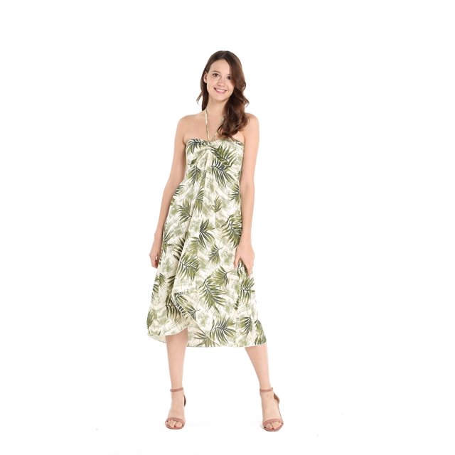 Hawaii Hangover Robe à Col Licou à Motif Floral et Feuilles Hawaïennes pour Femmes, jusqu'à la Taille 3TG