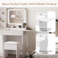 thumbnail image 3 of Vanity Desk with Mirror and Lights, Makeup Desk with 3 Lighting Modes, Power Outlet, Drawers & Storage Shelves, Storage Stool, Vanity for Bedroom, Wood, 3 of 7