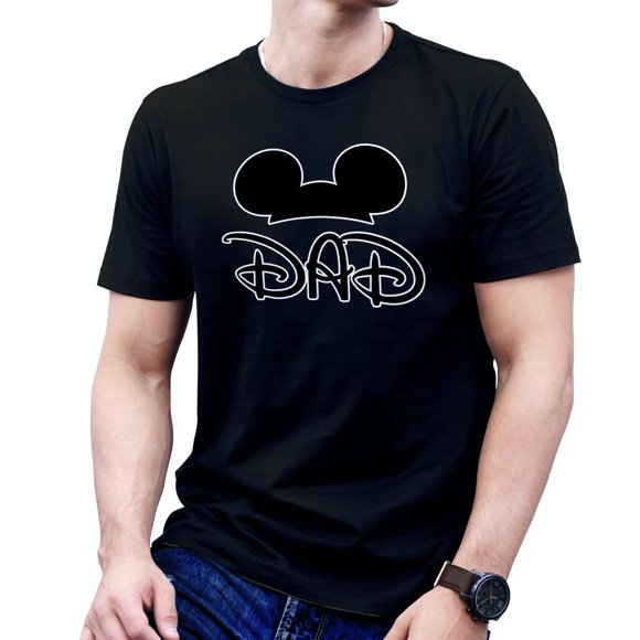 GOOD SHOPPERS ACTIVEWEAR - Graphic Cartoon Mouse Ears Men s T-Shirts, Printed Dad Shirt, Crew Neck Funny Dad Shirts for Daily Wear, Must-Have Dad Shirts for Men, Comfy Shirts for Dad (Black,3X-Large)