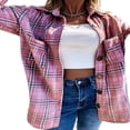 thumbnail image 2 of Womens Plaid Flannel Shirt Tops Long Sleeve Lapel Buttons Up Shacket Jacket Fall Spring Cardigan Coat, 2 of 6
