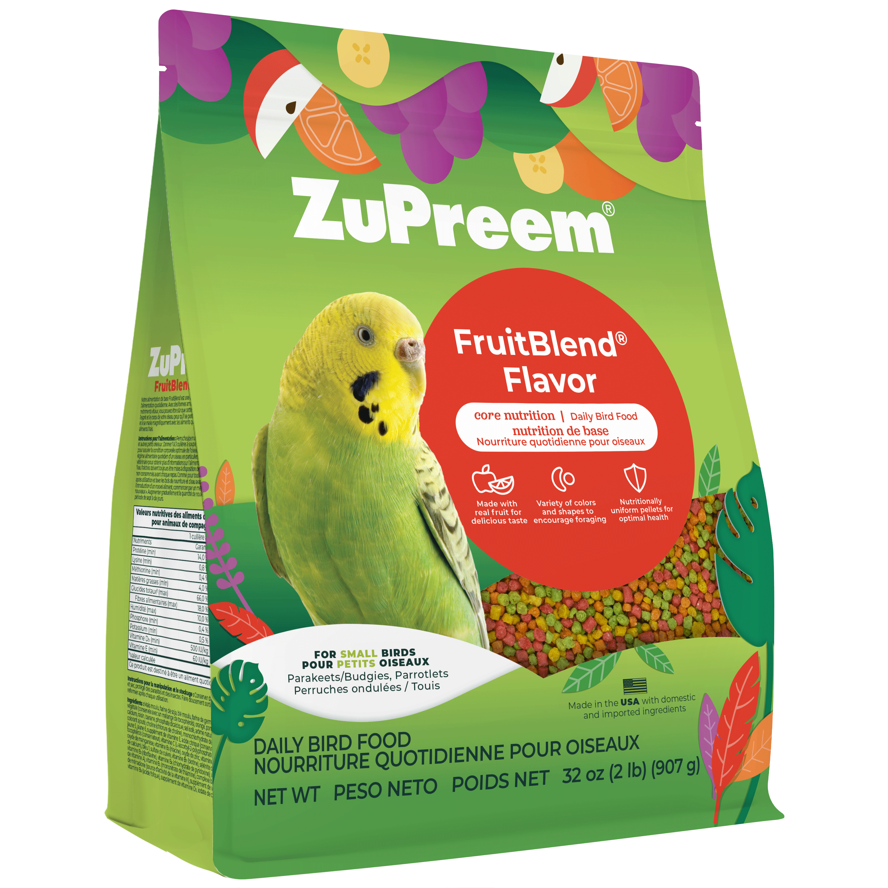 Aliment aromatisé aux fruits Zupreem pour petits oiseaux 907 g
