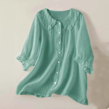 zbxnLI Women's Summer Short Sleeve Shirts Lightweight Casual Tops Collared Loose Blouses Ladies Clothes