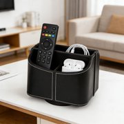 Kadlawus Leather Desk Organizer for Home Office, PU Leather Rotating Pen Holder, 360 Degree Remote Control Holder, Multi-Functional Storage Box for Stationery and Desk Accessories