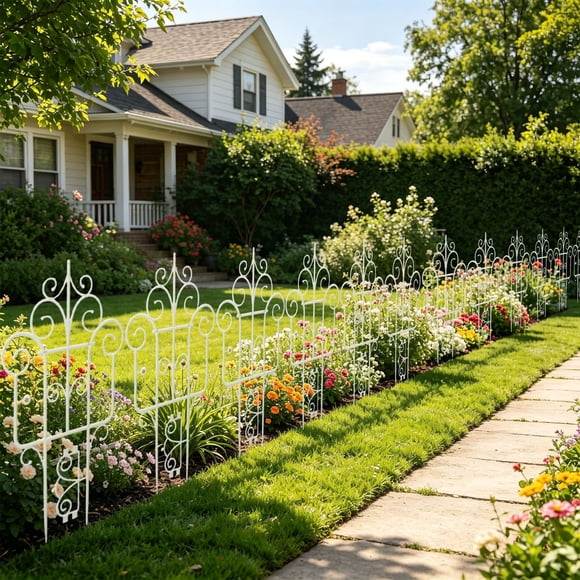 2 Pcs Metal Garden Fence,Yard Border Edging with Plant Trellis,Rustproof Outdoor Barrier for Flower Beds Decor, Stake Style Plant Support for Climbing Vines