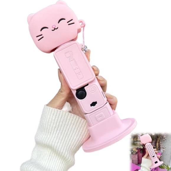 Cute Cat Silicone Case for Osmo Pocket 4 with Matching Anti-Lost Lanyard, Shockproof Protective Cover for Pocket Camera, Travel Camera Protector for Vlog Shooting