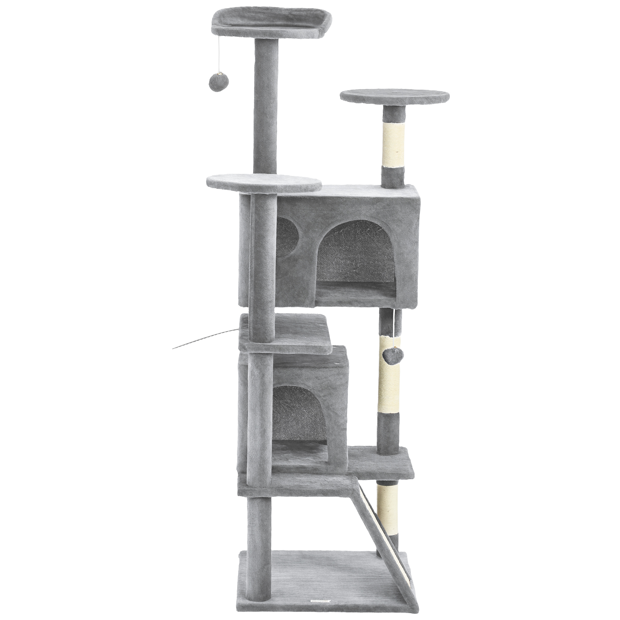 CoSoTower 54" Cat Tree, Multi-Level Cat Tower with Scratching Posts, Cat Condos, Bed, Platforms, Ramp, Toy Ball, Light Grey