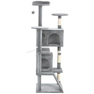 CoSoTower 54" Arbre de chat, Tour de chat multi-niveaux avec des poteaux de Scratching, Condos de chat , Lit , Plateformes , Ramp , Toy Ball , Gris clair