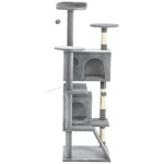 CoSoTower 54" Cat Tree, Multi-Level Cat Tower with Scratching Posts, Cat Condos, Bed, Platforms, Ramp, Toy Ball, Light Grey