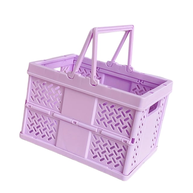 S SERENABLE Storage Crate Foldable Basket Milk Crate for Camping Spring Outing Household Purple