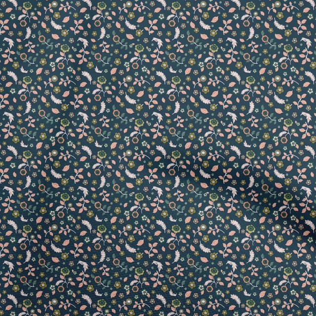 oneOone Velvet Navy Blue Fabric Asian Floral Craft Projects Decor Fabric Printed By The Yard 58 Inch Wide