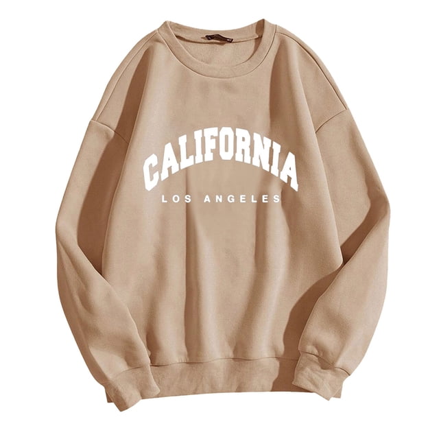 Bmisegm T-Shirts Graphiques à Manches Longues Décontractés pour Femmes, Chandails à Col Rond, Hauts à Enfiler pour Femmes, Chandails Décontractés pour Femmes, Kaki, P