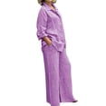 thumbnail image 1 of GDREDA Womens Cotton Linen Set 2 Piece Outfits Summer Button Down Shirt Wide Leg Pants Matching Sets Purple,XXL, 1 of 5