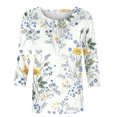 thumbnail image 4 of Blouses pour Femmes Chic Décontracté Manches 3/4 T-shirt Imprimé de Mode pour Femmes Mi-Long Manches 3/4 Blouse Col Rond Hauts Décontractés Blouses Fluides pour Femmes en Liquidation, 4 of 4