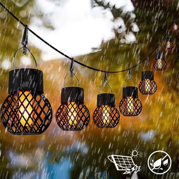 YYV Lot de 4 Lanternes Suspendues à Flamme Solaire Étanches pour l'Extérieur, Lustre Décoratif à Fausse Flamme à DEL, Lumières d'Ambiance pour Patio, Véranda, Jardin, Déco Suspendue
